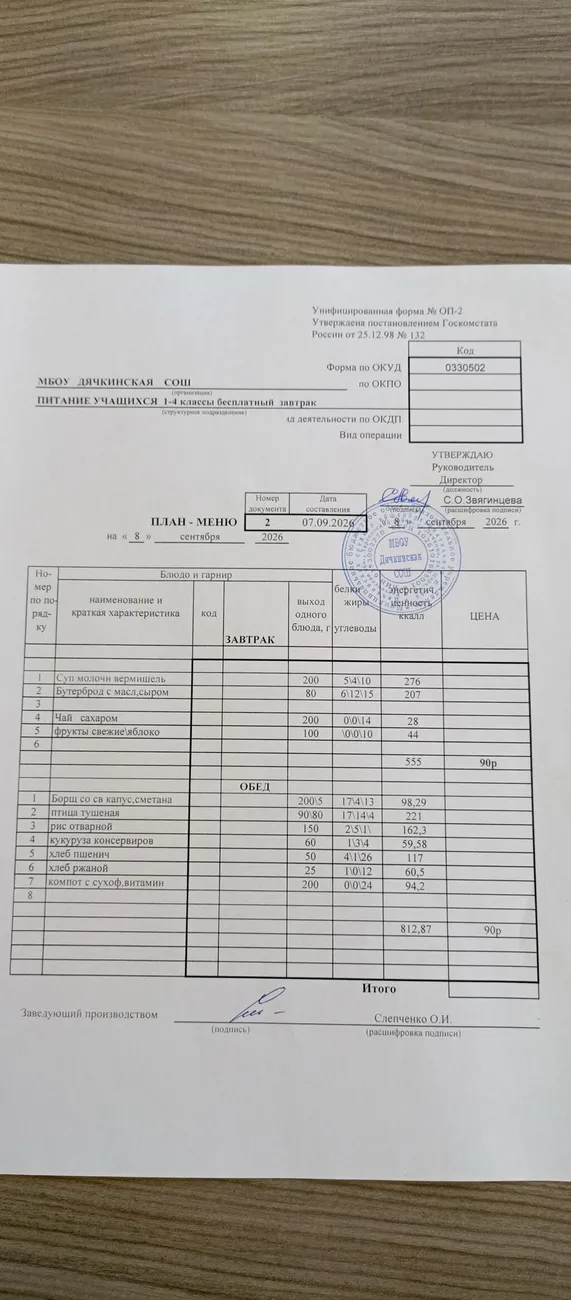 меню 08.09