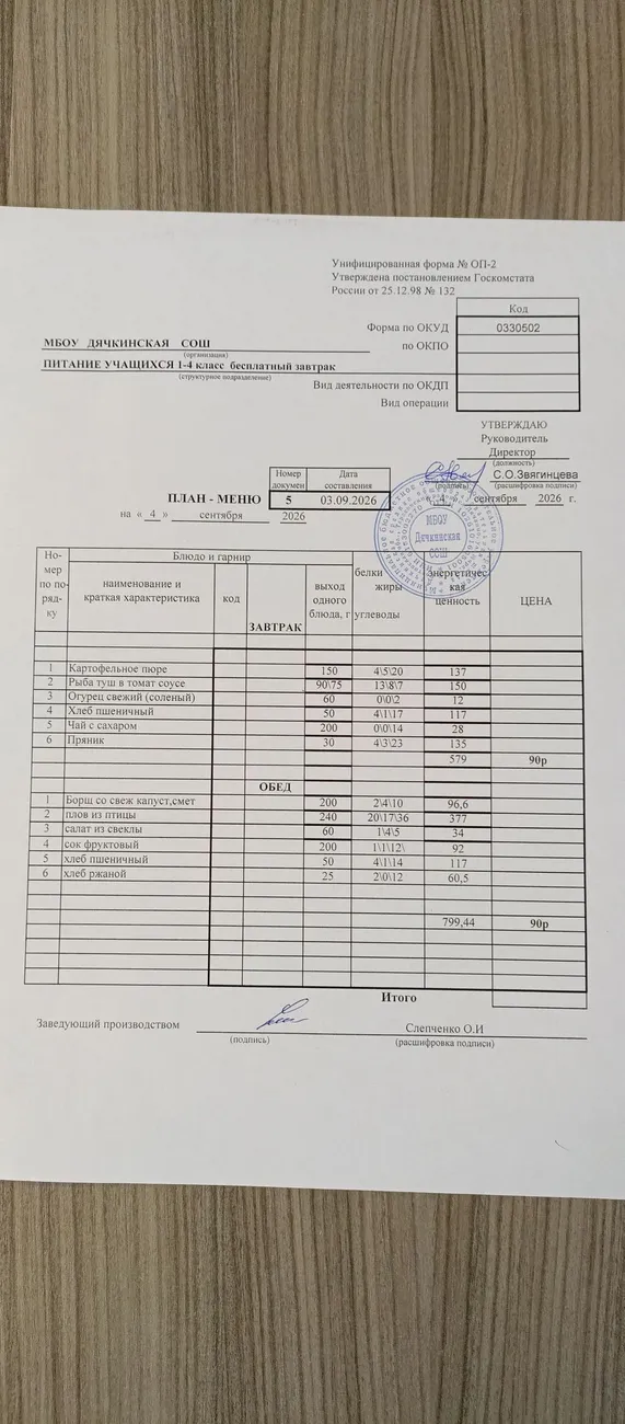 меню 04.09